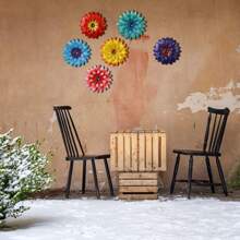 1pc Metal Flowers Outdoor Wall Decor, Metal Garden Wall Art Decoration, Metal Flower Outdoor Wall Hanging Sculptures, For Home Garden - Multicolor - View 9
