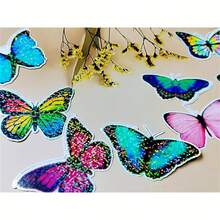 50片閃爍全息透明冷覆膜全息套膜4.1x2.9英寸粘合膠膜，適用於貼紙 - 彩色 - 查看 2