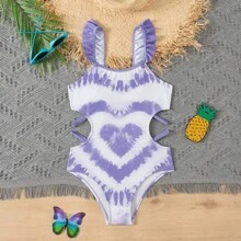 Costume da bagno intero con stampa a cuore carino per ragazze adolescenti, per bambini e adolescenti - Blu Navy - Visualizzare 1