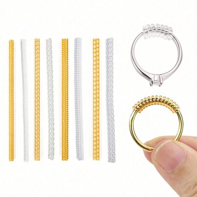 1set/8pcs Adjuster Rings For Thin Ring Bands, Transparent Elastic Coil Spring Plastic Resizer For Tightening Or Loosing, DIY Jewelry Making Accessories