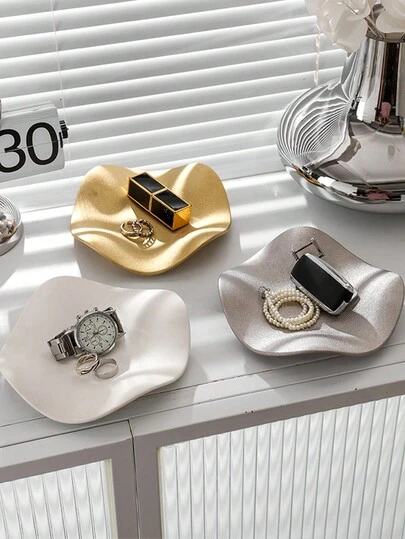 1pc Ceramic Jewelry Dish, Jewelry Tray Trinket Dish, Asymmetric Shape Ceramic Plate, Watch Keys Tray Ring Dish Holder For Mother's Day/Christmas/Thanksgiving/Birthday Gift