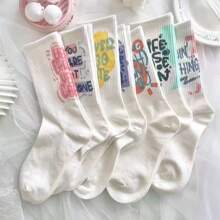5 Pares de calcetines medianos intercambiables para mujer, versátiles calcetines largos tipo tubo blancos para deportes, aptos para primavera y otoño