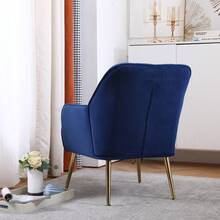 Upholstered Chair Solid Wood Frame Velvet Sherpa Armchair Accent Chair With Wide Armchair For Home, Office, Bedroom, Living Room, Waiting Room - 藏蓝色 - 查看 4