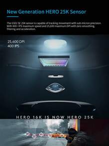 Ratón de juego con cable de alto rendimiento G502 HERO, sensor HERO 25K, 25,600 DPI, RGB, pesos ajustables, 11 botones programables, memoria incorporada, PC - Negro - Ver 6