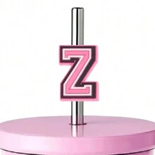 1入組字母吸管裝飾，粉色可愛吸管裝飾，適用於0.4英吋吸管，派對裝飾