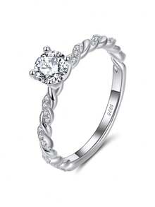 1 PC Real 925 Sterling Silver Zirconia Finger Ring Women Daily Wearing Jewelry Birthday Gift Wedding Engagement Propose Marriage Ring - Silver - View 1