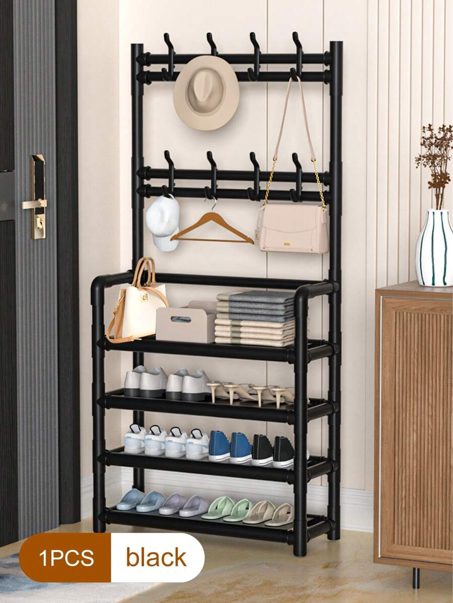 1 Giá để giày đứng nhiều tầng có móc treo quần áo, giá treo áo khoác và tủ giày, chất liệu kim loại, thích hợp để trang trí nhà cửa, trang trí lễ hội, trang trí phòng, trang trí nhà, trang trí phòng ngủ