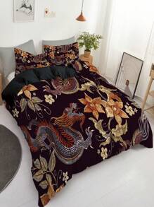 Bộ vỏ chăn 3 chiếc, Bộ ga trải giường in hoa rồng Trung Quốc, Vỏ chăn mềm mại thoải mái, cho phòng ngủ, phòng khách (1 *Vỏ chăn + 2 *Vỏ gối, không có lõi) - Nhiều màu - Xem 4