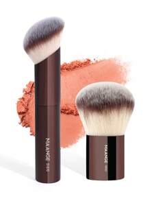 MAANGE 2pcs Professional Foundation Brush Set,Beveled Tubular Makeup Brush,Makeup Tools With Soft Fiber For Easy Carrying,Brush For Travel - Coffee Brown - View 9
