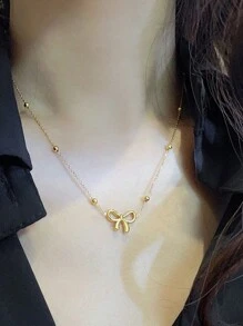 1入316L不鏽鋼蝴蝶結女士項鍊，18K金鍍蝴蝶設計項鍊，適合送給女友、母親、姐妹的完美禮物 - 彩色 - 查看 7