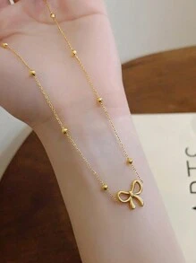 1入316L不鏽鋼蝴蝶結女士項鍊，18K金鍍蝴蝶設計項鍊，適合送給女友、母親、姐妹的完美禮物 - 彩色 - 查看 9