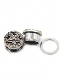 2 Peças Expansores de Piercing de Túnel Auricular com Polia de Caveira de Estrela de Aço Inoxidável de 8mm-25mm, Joia Corporal para Presente de Mulheres e Homens