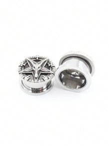 2 Peças Expansores de Piercing de Túnel Auricular com Polia de Caveira de Estrela de Aço Inoxidável de 8mm-25mm, Joia Corporal para Presente de Mulheres e Homens