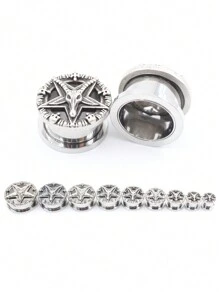 2 Peças Expansores de Piercing de Túnel Auricular com Polia de Caveira de Estrela de Aço Inoxidável de 8mm-25mm, Joia Corporal para Presente de Mulheres e Homens