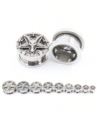 2 Pieces 8mm-25mm Stainless Steel Skull Star Pulley Ear Tunnels Strechers Piercing Ear Plugs Expanders Body Jewelry Women Men Gift