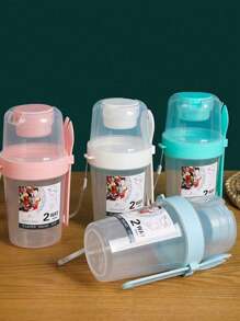 Taza de ensalada de desayuno 2 en 1, contenedor de comida de desayuno, comida ligera portátil de frutas y verduras, taza de yogur con tapa para tenedor, taza de pérdida de peso - Multicolor - Ver 1