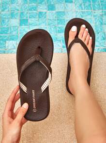 Women's Arch Support Flip Flops Comfortable Soft Cushion Summer Beach Thong Sandals - màu nâu - Xem 1