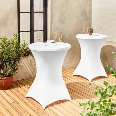 SUNFANS 1pc Elastic Table Cover Polyester Four-Way Tight Fitted Tablecloth For Round High Bar Tables, Perfect For Wedding Parties And Banquets