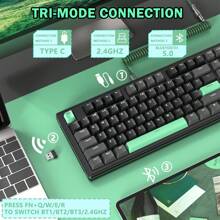 ATTACK SHARK TKL Wireless Mechanical Gaming Keyboard, BT 5.0/2.4G/USB-C Wired Hot Swappable White Switches RGB Keyboard 80% US Layout, With Coiled Keyboard Cable For PC - Olive Green - View 3