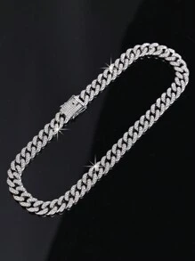 CVNANA 1條歐美嘻哈風格時尚鑲嵌鑽石鏈條項鍊,男女皆宜,搭配摇滾手鐲經典美飾 - 銀色 - 查看 3