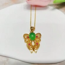 天然玉髓，鍍金工藝寶石鑲嵌項鍊吊墜，時尚珠寶女士項鍊，寶石項鍊，假期禮物，送給她的禮物。 - 蝴蝶J1 - 查看 1