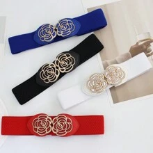 1 Peça Cinto Elástico Largo Feminino com Fivela em Formato de Rosa, Cinto Decorativo para Vestido, Cinto Elástico Ajustável para Verão, Escola, Outono, Halloween - Multicolorido - Visão 2