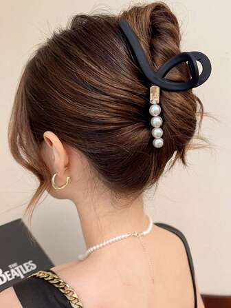 1 件大号女士仿珍珠哑光爪夹，植绒面料，时尚简约设计，适合日常佩戴发爪发夹发夹发夹发夹发夹秋冬发饰女士度假装女士