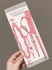 4pcs/Set Kids Morandi Color Hair Braiding Tools Set, Including Styling Board, Comb, Hook And Hair Bun Maker