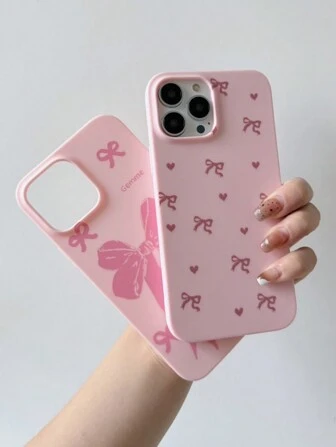 Pink Bow TPU Fashion 2pcs Pink Bow Designed Mobile Phone Case Compatible With IPhone 15 Pro Max, 11/12/13/14 Plus, XR/7/8 Plus, TPU Anti-Drop Protection Shell Waterproof Shockproof Scratch Resistant Spring Birthday Gift Case