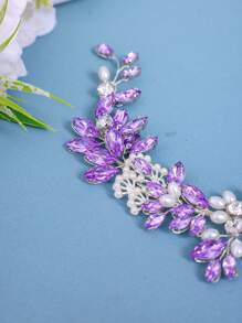 1pc Gorgeous & Elegant Crystal Headband Hair Accessory For Women, Perfect For Romantic Wedding Bridal Headpiece, Ladies/Girls Party Evening Occasions Valentine's Day Accessories - Purple - View 3