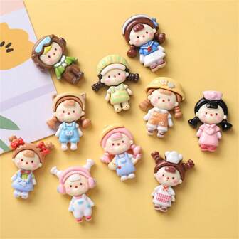 Set de 10 piezas con accesorios de resina de serie de chica de dibujos animados, que incluyen aretes, clips para el cabello, artículos de papelería, fundas para teléfonos, llaveros, tazas, encantos para zapatos, imanes para refrigerador, decoraciones multiusos, con adhesivo doble incluido