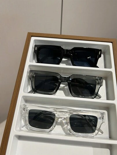 3 件男士方形户外街头风格眼镜，高端时尚，适合海滩、旅行、商务、派对，夏季海滩度假、户外、旅行的礼物