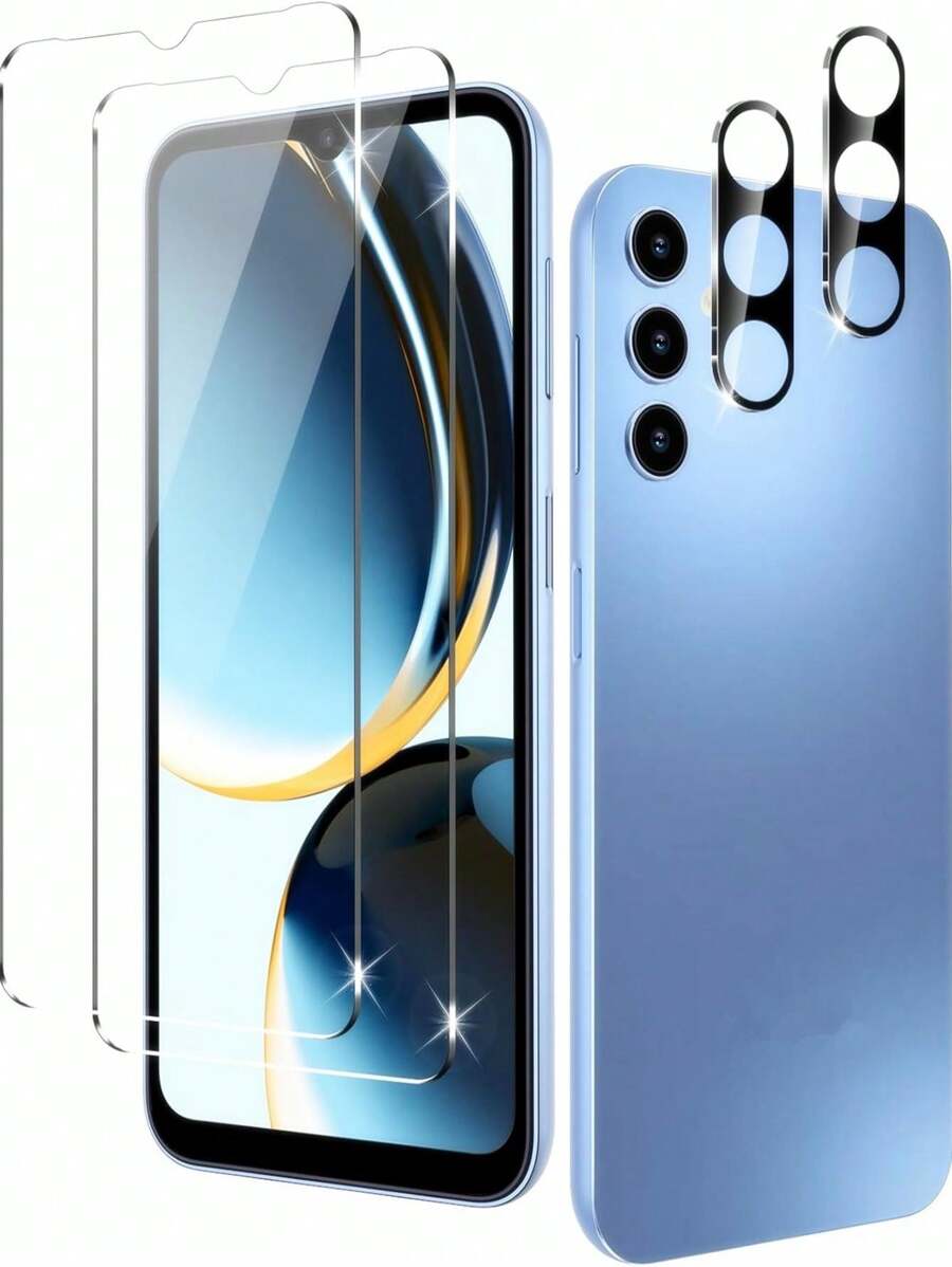 2 paquetes de protector de pantalla de vidrio templado Galaxy + 2 paquetes de protector de lente de cámara para Galaxy S23 FE, Galaxy A15/A15 5G, A25 5G, A05s/A05, A14, A24, A34 5G, A54 5G, A14, A04e, A04/A04s, A13 5G, A23 5G, A13, A14 5G.