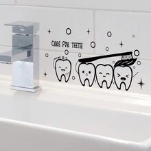 1入組英文標語牙刷和泡泡牆貼，浴室背景牆裝飾