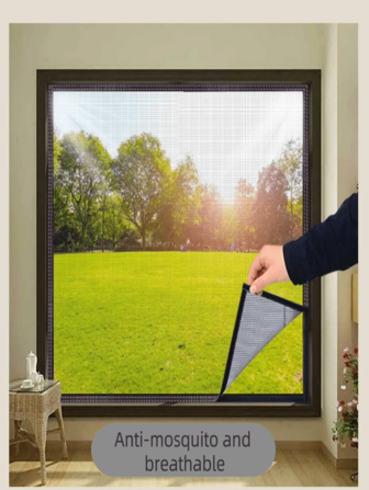 1pc Black Mesh With Gray Trim Mosquito Proof Curtain, Four Seasons Bedroom Window Bug Resistant, No Drilling Self-Adhesive, Elegant Minimalist Design, Breathable And Ventilated, Handmade Home Decor