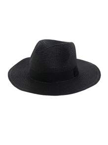 1pc Unisex Fashionable Black Braid Band Panama Hat Sun Hat For Beach - Straw Hat - View 9