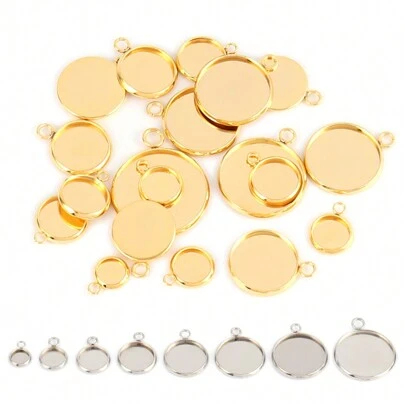 10pcs Stainless Steel Resin Blank Base Tray Cabochon  Base Setting Bezels Pendant For DIY Jewelry Necklace Bracelet Making Accessories