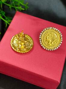 1 cặp hoa tai chân dung tròn thời trang dành cho nữ đính đá, hộp quà tặng, đám cưới, tiệc tùng, hoa tai vàng, ngày của mẹ, ngày của nhà giáo, ngày lễ tình nhân, quà tặng lễ hội, trang sức ngày lễ tình nhân - Vàng - Xem 2