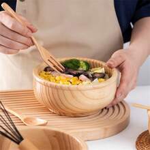 1pc Set Of Large And Small Wooden Salad Bowls With Spoon And Fork - Multicolor - View 6