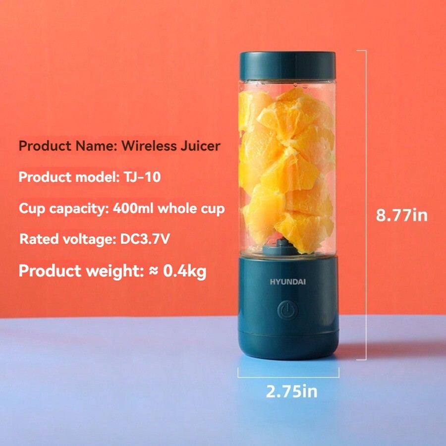 HYUNDAI Portable Juicer, Juice Cup With 4Blade Cutter Head, Powerful Motor, USB Charging