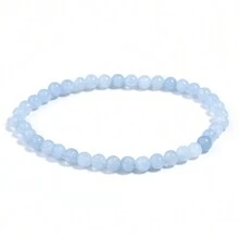 1pc Natural Aquamarins Beads Bracelet Women Men Blue Stone Round Bead Bracelet Elastic Rope Energy Meditation Jewelry Gift - Baby Blue - View 13