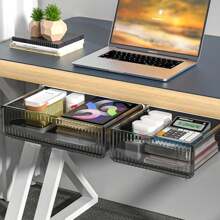 1pc Black Under Desk Hidden Drawer Style Desktop Storage Box (Contains 3pcs Megabyte Stickers)  Decorations   Autumn Decor Festival Decor Room Decor Home Decor Fall Decor Bedroom Decor - Black - View 13