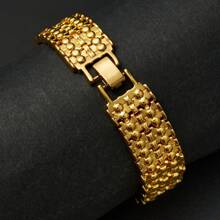 1pc Hip-Hop Lion Head Handheld Design Fashion Gold-Plated Bangle Bracelet For Women And Men, Luxurious Retro Cuff Decoration, Unique Accessory Gift