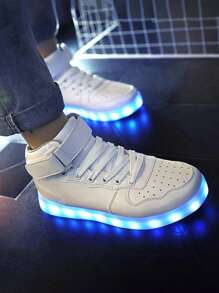 IGxx 男女成人LED發光鞋，LED運動鞋男士女士款，可USB充電發光鞋，高幫勾環閃亮發光運動休閒鞋，適用於萬聖節、聖誕節，顏色為白色 - 白色 - 查看 6