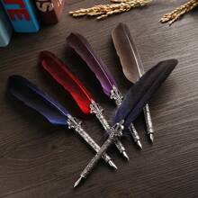 1入組皇冠羽毛筆套裝，蘸墨筆和墨水瓶套裝，商務/生日/教師禮物，簽名筆 - 彩色 - 查看 13