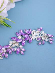 1pc Gorgeous & Elegant Crystal Headband Hair Accessory For Women, Perfect For Romantic Wedding Bridal Headpiece, Ladies/Girls Party Evening Occasions Valentine's Day Accessories - Purple - View 4