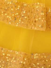 Baby Girls Solid Color Sequin Mesh Bow Tulle Cake Dress Sleeveless Cute Flower Girl Party Dress, Suitable For Outdoor Party, Excluding Headband - Yellow - View 8