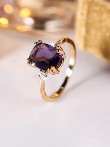 1 Stück eleganter lila Versprechen-Ring für Frauen mit zarter Krappenfassung, ovale Form, künstlicher Einzelring als Valentinstags-Geschenk, Muttertags-Geschenk - Ring - Übersicht 1
