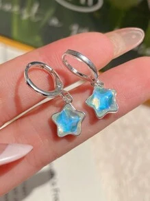 1 对优雅的欧洲和美国猫眼石不对称星形和心形吊坠耳环，适合女士，镀金和镶嵌锆石，非常适合日常佩戴和情人节礼物 - 彩色 - 查看 11