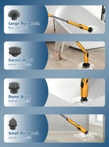 1套電動旋轉刷,無線清潔刷,8頭可換刷頭地板刷,可調式可拆式手柄,2挡速度和遙控器,適用於廚房浴室瓷磚地板窗戶等電動清潔刷 - 黃色 - 查看 7